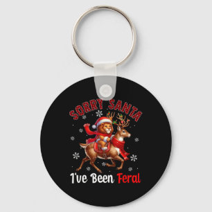 Sorry I've Been Feral Christmas Santa Lion Riding  Key Ring