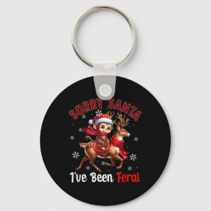 Sorry I've Been Feral Christmas Santa Monkey Ridin Key Ring