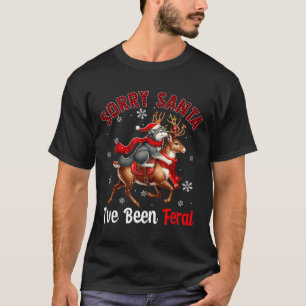 Sorry I've Been Feral Christmas Santa Wolf Riding  T-Shirt