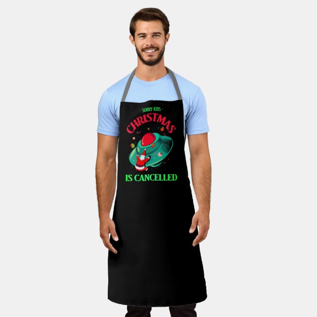 Sorry Kids Christmas Is Cancelled Santa UFO Crash Apron (Worn)