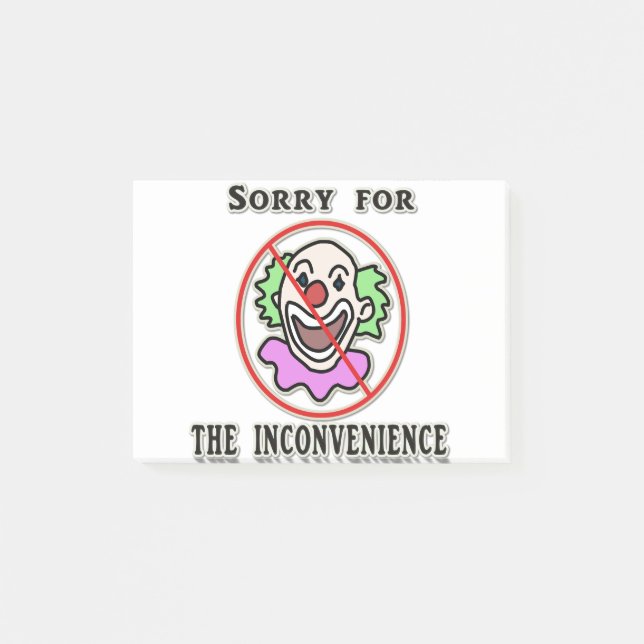 Sorry no clowns post-it notes (Front)