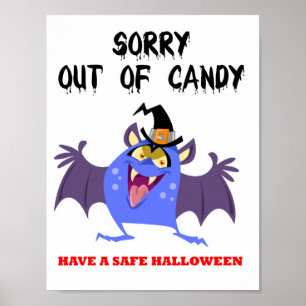 Sorry Out of Halloween Candy Blue Vampire Monster Poster