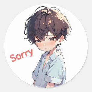 Sorry Sad Cute Anime Boy Classic Round Sticker