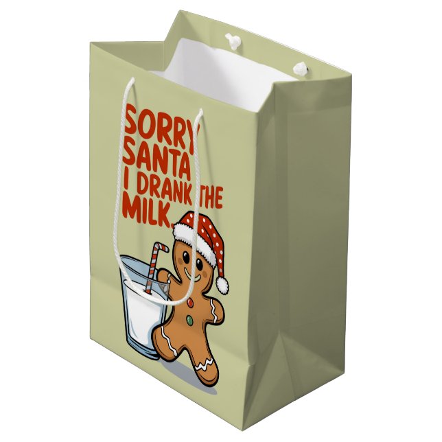 Sorry Santa I Drank The Milk Baby Christmas Outfit Medium Gift Bag (Front Angled)