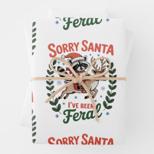 Sorry Santa I’ve Been Feral Racoon Reindeer Xmas Wrapping Paper Sheet