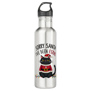 Sorry Santa I've Been Feral Black Cat Christmas Fu 710 Ml Water Bottle