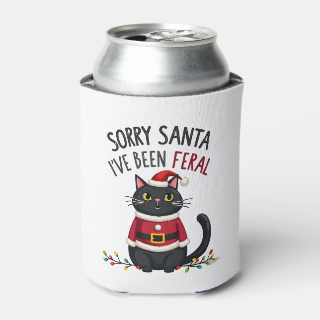 Sorry Santa I've Been Feral Black Cat Christmas Fu Can Cooler (Can Front)