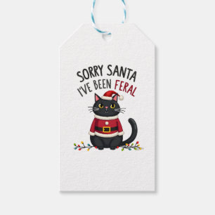 Sorry Santa I've Been Feral Black Cat Christmas Fu Gift Tags