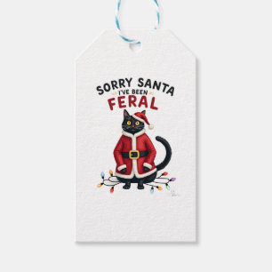 Sorry Santa I've Been Feral Black Cat Christmas Fu Gift Tags