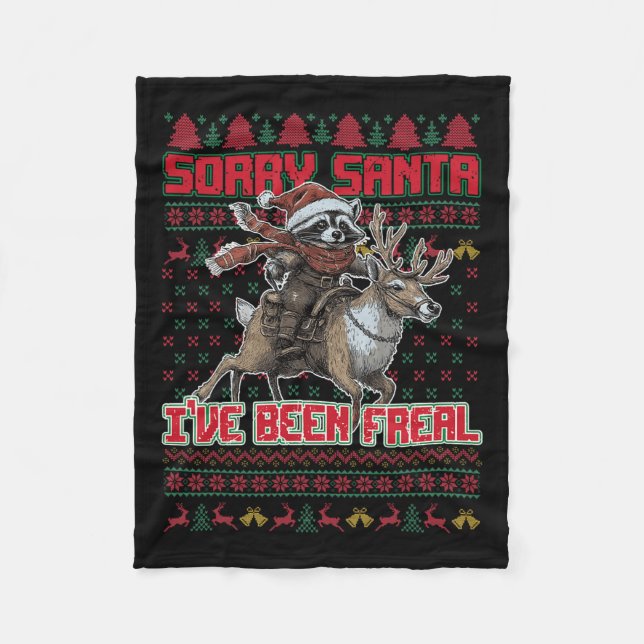 Sorry Santa I've Been Feral Christmas Holiday Racc Fleece Blanket (Front)