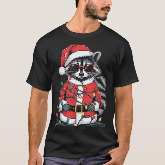 Sorry Santa I've Been Feral, Christmas Raccoon, Sa T-Shirt (Front)