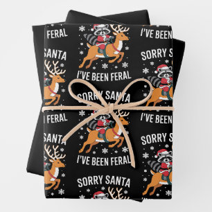 Sorry Santa I've Been Feral Christmas Racoon Xmas Wrapping Paper Sheet
