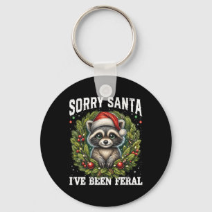 Sorry Santa Ive Been Feral Funny Racoon Xmas Ligh Key Ring