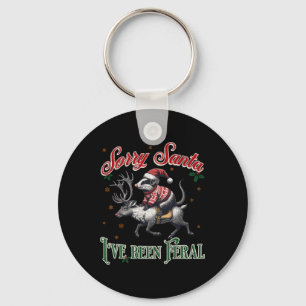 Sorry Santa I've Been Feral Opossum Christmas Holi Key Ring