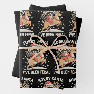 Sorry Santa I've Been Feral Racoon Reindeer Xmas Wrapping Paper Sheet