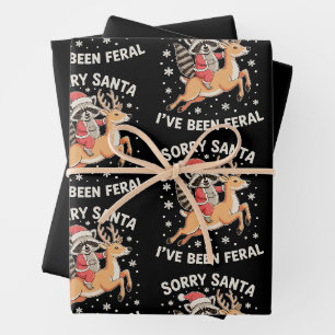 Sorry Santa I've Been Feral Racoon Reindeer Xmas Wrapping Paper Sheet