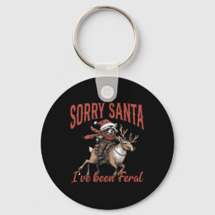 Sorry Santa Ive Been Feral Racoon Riding Reindeer Key Ring