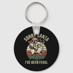 Sorry Santa Ive Been Feral Racoon Riding Reindeer Key Ring