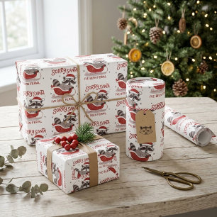 Sorry Santa I've Been Feral Racoon Sleigh Wrapping Paper Sheet