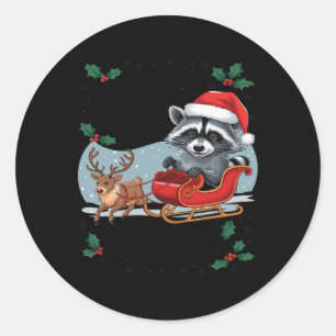 Sorry Santa I've Been Feral Racoon Xmas Lights Re Classic Round Sticker