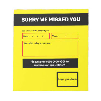 'Sorry we missed you' notepad design 