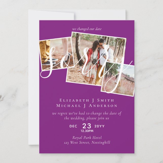 SORRY! Wedding Postponement Change of Date PHOTO (Front)