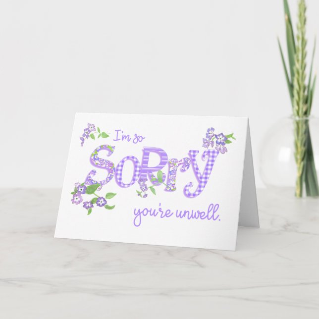 Sorry You're Unwell Phlox Flowers Word Art Card (Front)