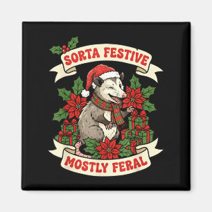 Sorta Festive Mostly Feral Ossum Funny Christmas H Magnet