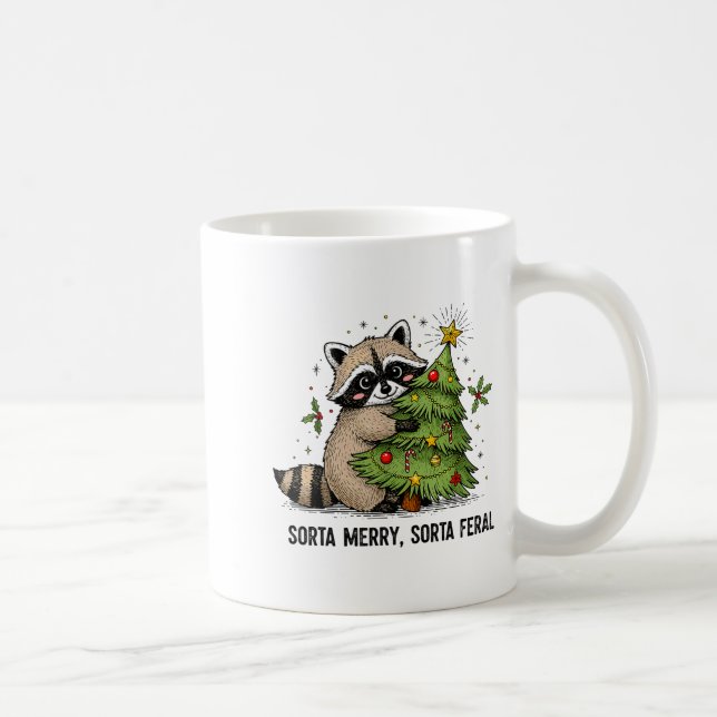 Sorta Merry Sorta Feral Christmas Raccoon Trash Pa Coffee Mug (Right)