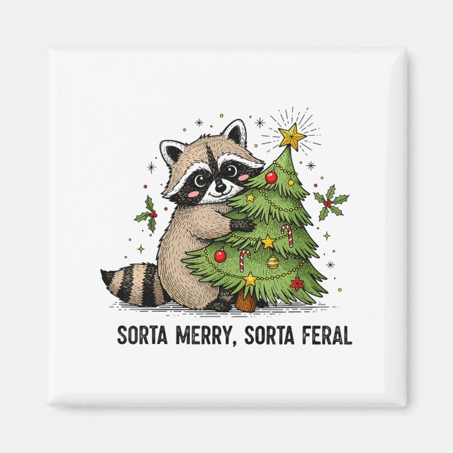 Sorta Merry Sorta Feral Christmas Raccoon Trash Pa Magnet (Front)