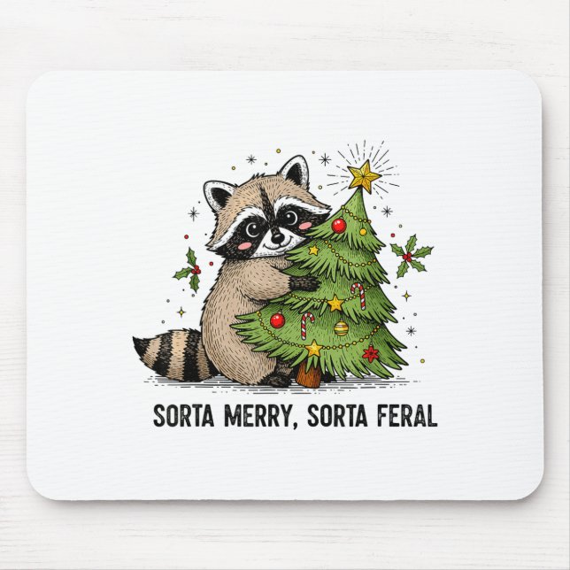Sorta Merry Sorta Feral Christmas Raccoon Trash Pa Mouse Mat (Front)