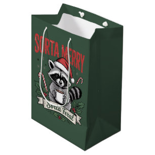 Sorta Merry Sorta Feral Christmas Racoon Xmas Medium Gift Bag