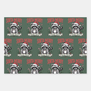 Sorta Merry Sorta Feral Christmas Racoon Xmas Wrapping Paper Sheet