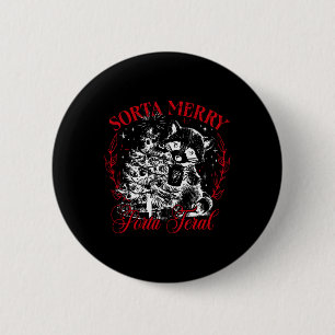 Sorta Merry Sorta Feral Funny Christmas Racoon Xm 6 Cm Round Badge