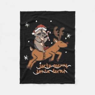 Sorta Merry Sorta Feral Funny Racoon Christmas Xm Fleece Blanket