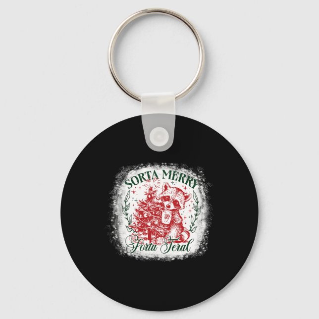 Sorta Merry Sorta Feral Funny Racoon Lovers Chris Key Ring (Front)