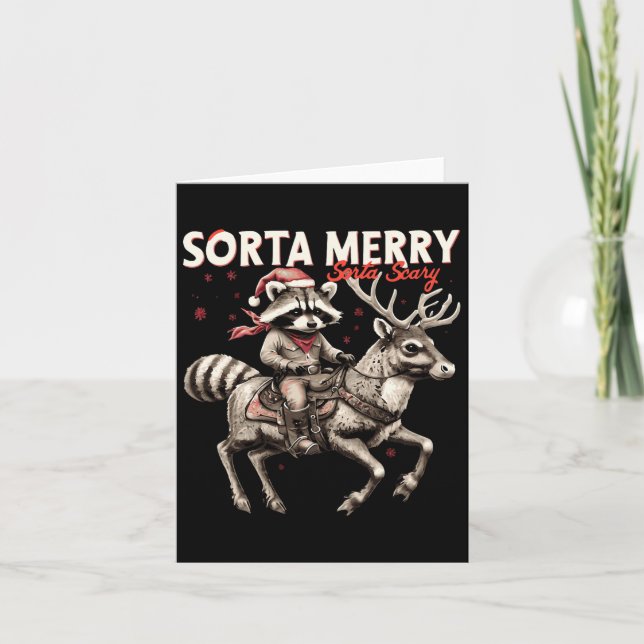 Sorta Merry Sorta Scary Christmas Funny Racoon Ri Card (Front)