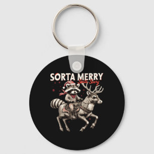 Sorta Merry Sorta Scary Christmas Funny Racoon Ri Key Ring