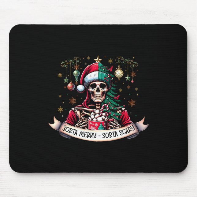Sorta Merry Sorta Scary Skeleton Hot Cocoa Christm Mouse Mat (Front)