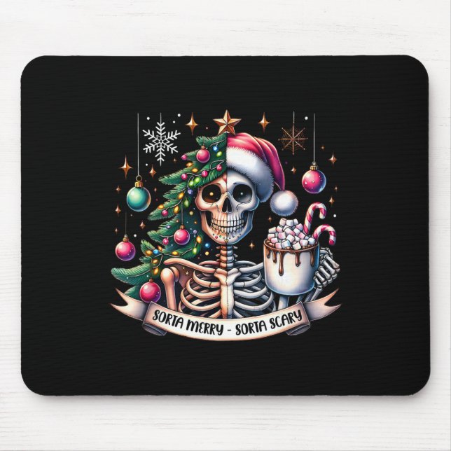 Sorta Merry Sorta Scary Skeleton Hot Cocoa Christm Mouse Mat (Front)