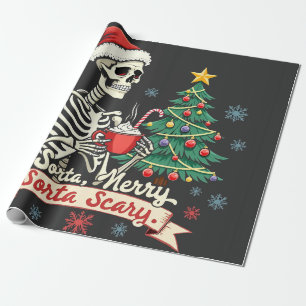 Sorta Merry Sorta Scary Spooky Skeleton Xmas Wrapping Paper