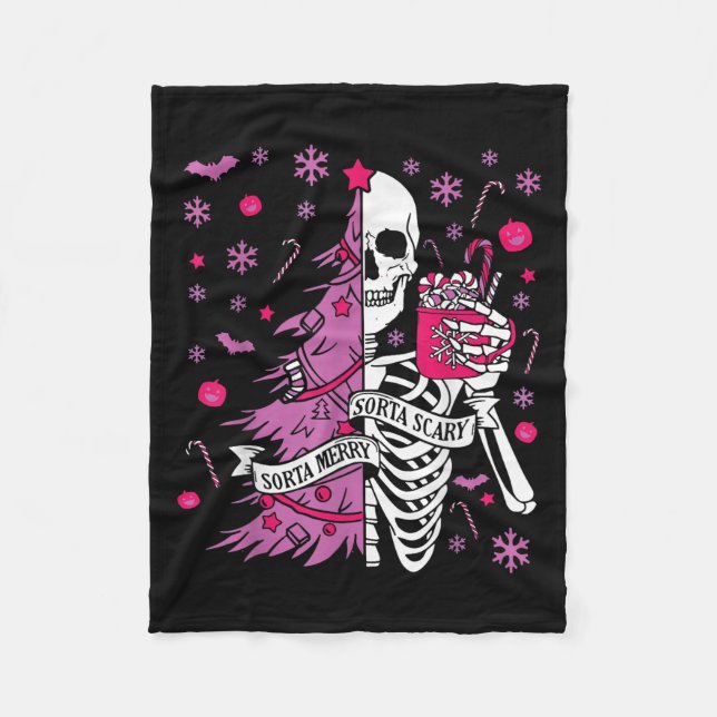 Sorta Merry Sorta Y Funny Christmas Skeleton Tree  Fleece Blanket (Front)