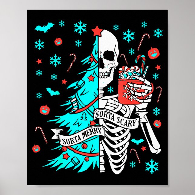 Sorta Merry Sorta Y Funny Christmas Skeleton Tree  Poster (Front)