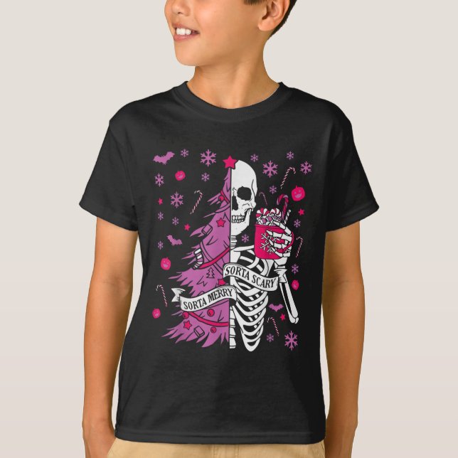 Sorta Merry Sorta Y Funny Christmas Skeleton Tree  T-Shirt (Front)