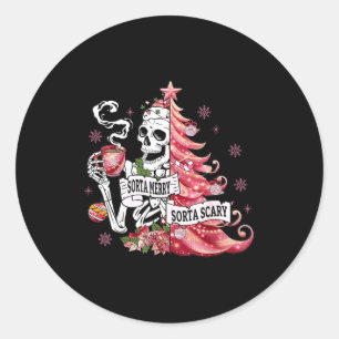 Sorta Merry Sorta Y Funny Skeleton Christmas  Classic Round Sticker