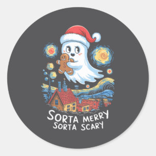 Sorta Merry Sorta Y Santa Ghost Christmas Gingerbr Classic Round Sticker