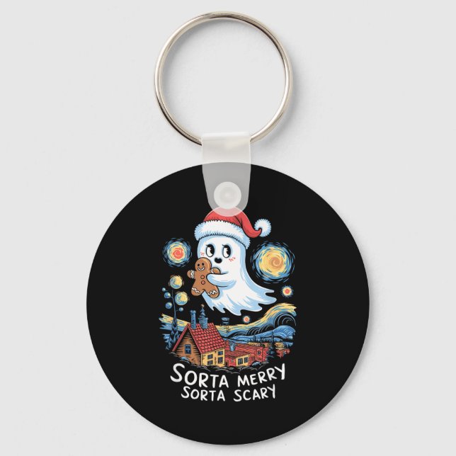 Sorta Merry Sorta Y Santa Ghost Christmas Gingerbr Key Ring (Front)