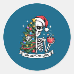 Sorta Merry Sorta Y Santa Skeleton Cocoa Christmas Classic Round Sticker