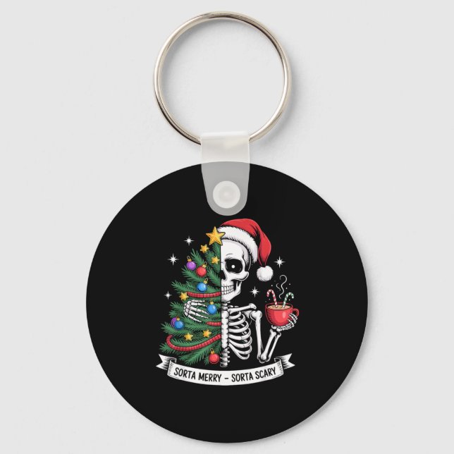Sorta Merry Sorta Y Santa Skeleton Cocoa Christmas Key Ring (Front)