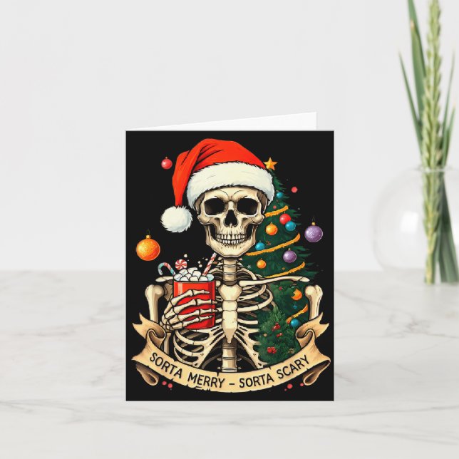 Sorta Merry Sorta Y Skeleton Hot Cocoa Christmas P Card (Front)